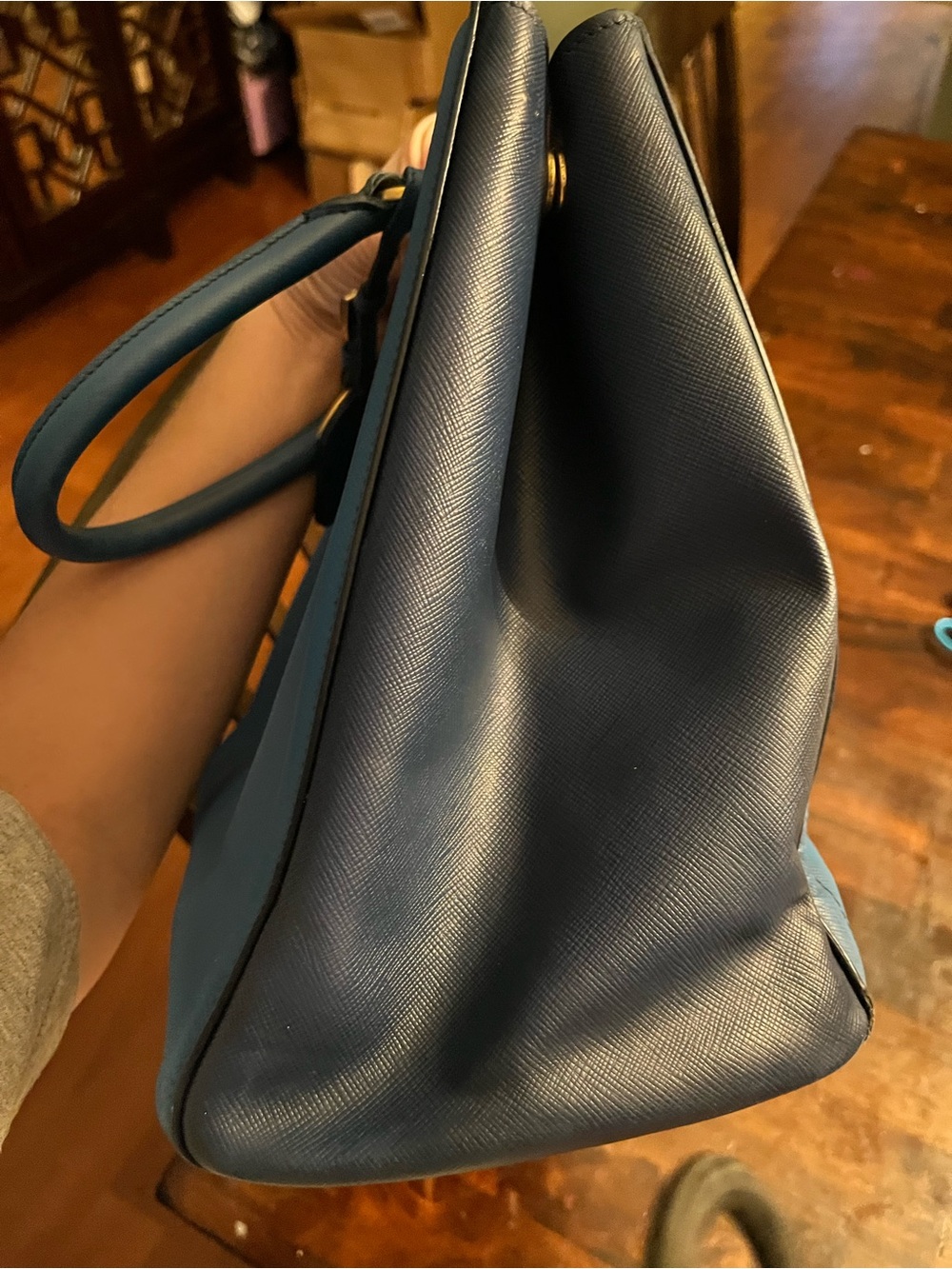 Prada Saffiano Leather Tote Bag in Blue 2 tone - Picture 9 of 10